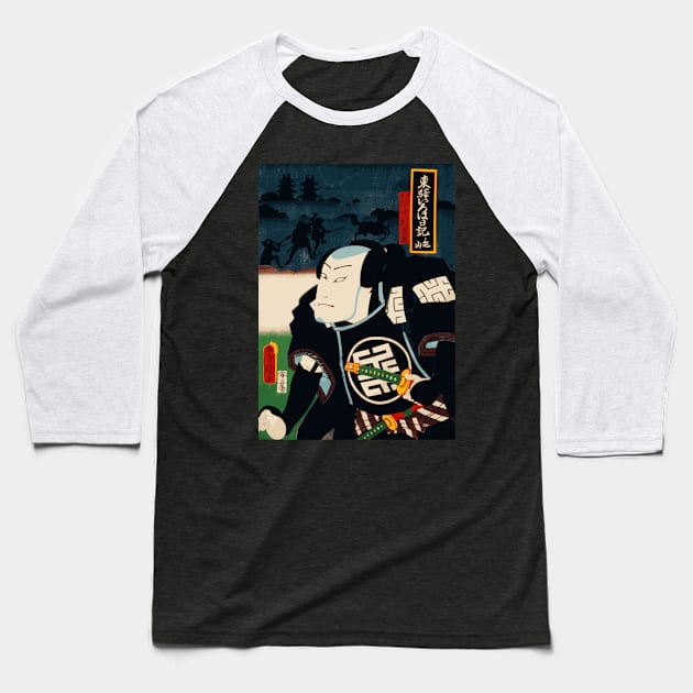 Kabuki Actor As Samurai In Black Armour With Katana Swords #10 Baseball T-Shirt by RCDBerlin